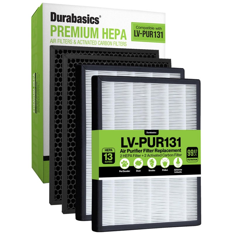 Durabasics فلتر استبدال جهاز تنقية الهواء دوراباسيكس لجهاز ليفويت استبدال الفلتر LV-PUR131 و LV-PUR131S و LV-PUR131-RF | 2 فلتر HEPA و 2 فلتر كربون نشط - Image 1